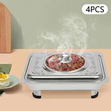 4pcs Chafer Pan Food Buffet Trays With Lid - Rectangular Chafing Dish Trays Buffet Tray Chafing Dish Food Warmer Rectangular Food Plate Stainless Steel - Silver - View 11