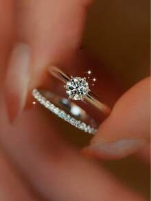 Pair Of 3mm Beveled Wedding Rings, 18k Gold Plated, 925 Silver Solitaire - 金色 - 查看 5