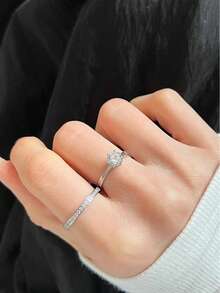 Pair Of 3mm Beveled Wedding Rings, 18k Gold Plated, 925 Silver Solitaire - Plateado - Ver 3
