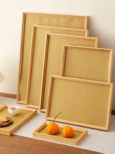 1 Set Vassoio in Legno + Tovaglietta, Vassoio da Tè, Vassoio da Portata, Set di Vassoi Premium Marrone