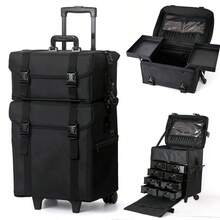 Maleta para maquillaje profesional cosmetiquera 2 en 1 maleta con compartimentos desmontables diseño moderno ideal para viajes y profesionales - Negro - Ver 1