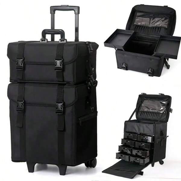 Maleta para maquillaje profesional cosmetiquera 2 en 1 maleta con compartimentos desmontables diseño moderno ideal para viajes y profesionales