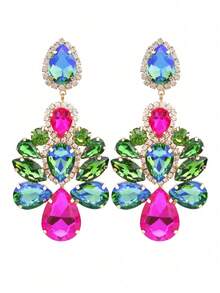 Hoa tai kẹp không xỏ khuyên, kẹp xích hợp kim đồng đính đá pha lê hàn thủ công nhiều hình dạng hình học nhiều màu sắc, thích hợp đeo hàng ngày - E1414Clip - Xem 14