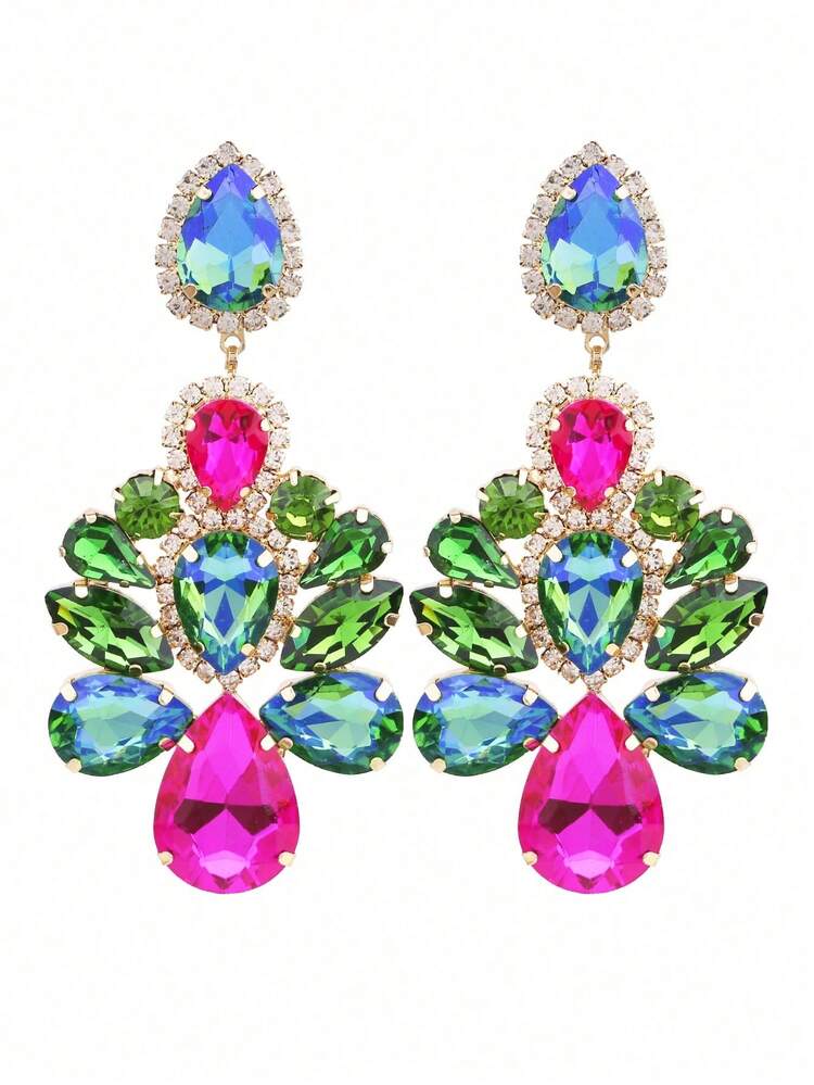 Non-Piercing Clip-On Earrings, Copper Alloy Claw Chain Clip With Handmade Welded Rhinestone Colorful Geometric Shapes, Suitable For Daily Wear - E1414Clip - View 14