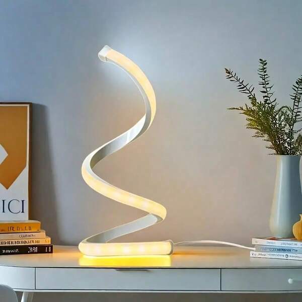Moderne Retro Spirale LED Buchleuchte, dimmbare 3-Farben Aluminium Metall Buchlampe, einstellbare Beleuchtung für Schlafzimmer und Büro, traumhaftes Thema, Bedienschalter mit Kabel, USB betriebene Nachttisch Buchleuchte, moderne minimalistische einstellbare Spirale Tischlampe, geeignet für Wohnzimmer Vintage Stil kreative Buchlampe