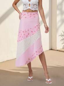 Women's Flowy Midi Skirt Vintage Low Waist Floral/Dots Print Long Skirt Lightweight Fall Skirt - 粉色 - 查看 10