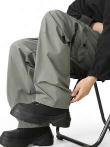 男士宽松工装裤，拉链口袋和侧抽绳腰部，男士秋季户外服装，男士多口袋抽绳腰部直筒休闲裤，返校 - 橄欖綠 - 查看 10