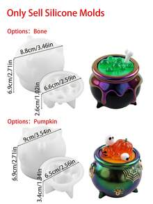 2pcs Halloween Pumpkin & Bone Storage Can Silicone Mold, DIY Handmade Creative Storage Box Epoxy Resin Silicone Mold, Holiday Gift, Home Decor Storage Plaster Mold - Silicone Mold - View 2