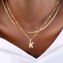 2Pcs/Set New Big Bubble Initial Gold Color Stainless Steel Chain Choker Layered Necklaces For Women