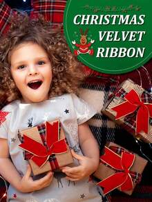 1/2 Roll 2M Christmas Red Ribbon With Gold Edge 2.5 Inch Wide Wired Ribbon Outdoor Ribbon Holiday Decorative Ribbon Fabric Ribbons For Xmas Tree Bow Wreath Making Gift Wrapping Craft, Christmas - View 6