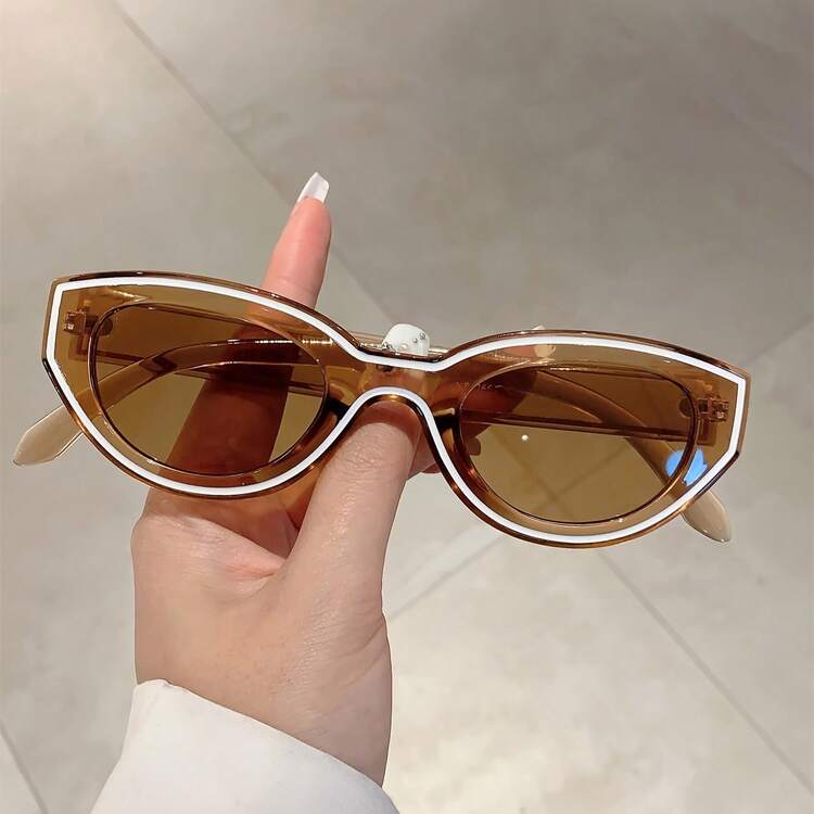 Vintage Women's Cat Eye Fashion Glasses  Line Decorative Frame Men's Decorative Glasses Vacation Casual Versatile Glasses - 黑白線-黑色 - 查看 2