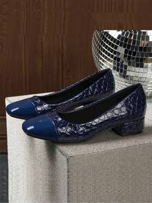 3 Cores Salto Alto Grosso Feminino - Bico Quadrado, Couro Sintético e Sola de Borracha, Salto, Outono, Versátil Sapato Formal para Todas as Estações