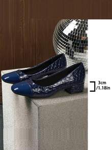 3 Cores Salto Alto Grosso Feminino - Bico Quadrado, Couro Sintético e Sola de Borracha, Salto, Outono, Versátil Sapato Formal para Todas as Estações