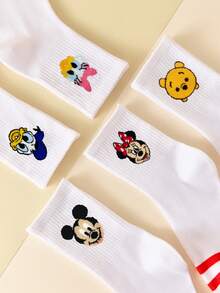 Disney 5 Pairs Cartoon Character Crew Socks, Soft & Breathable Mickey Mouse & Socks, Novelty Socks For Men And Women