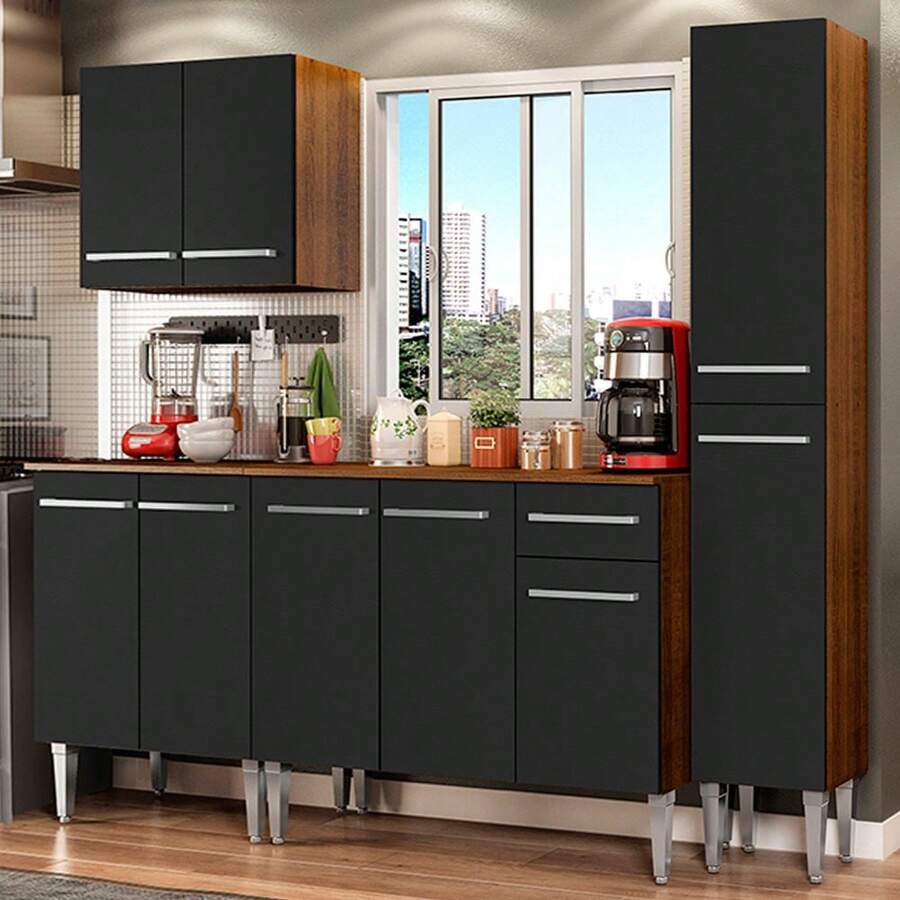 Cocina Integral Completa Modular Madesa Emilly Sing 201cm Color Marrón/negro 01 - Marrón y negro - Ver 1