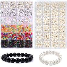 About 1080pcs Multi-Specification Faux Pearl Round Bead Bracelet Making Kit, For DIY Bracelets, Necklaces, Earrings, Craft Making, For Vase Fillers