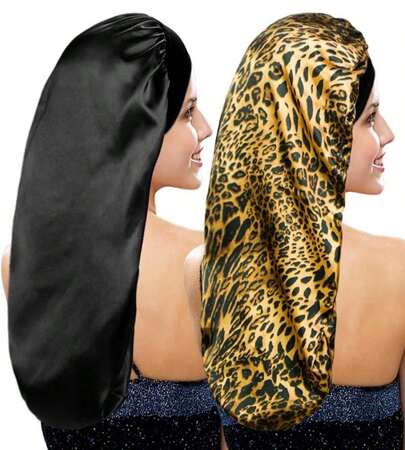 2 Pieces Long Silky Satin Sleep Bonnet For Curly Hair, Long Dreadlocks And Braids Hair Bonnets For Hair Care