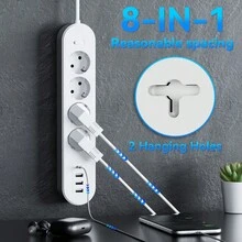 4 prize CA, 3 porturi USB, 1 prelungitor cu port Type-C cu protecție la supratensiune, prelungitor de 1,5 m/3 m/4,5 m, potrivit pentru bucătărie, cămin, birou, garaj și uz casnic.