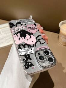 Black & Pink Heart Shaped Shockproof Phone Case Compatible With IPhone 11 Pro Max, 16 Pro Max, 15 Pro, 14 Plus, 13, 12, 11, 13 Pro Max, 12 Pro - Fine Pores Transparent Fine Flash - View 4