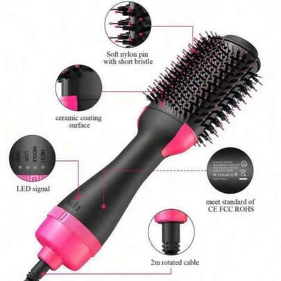 Máy sấy tóc và lược tích hợp, máy sấy tóc 2 trong 1 với ống gốm titan chống xoăn cứng và chức năng duỗi tóc bằng khí nóng, dùng để tạo kiểu tóc, phù hợp cho cả tóc khô và tóc ướt.