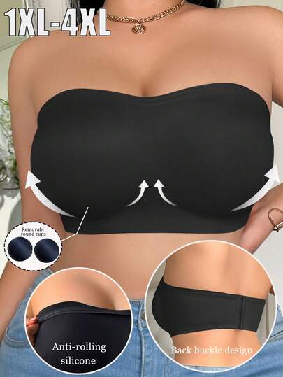 1 件加大码女士防滑聚拢无肩带隐形背部支撑紧身胸衣文胸