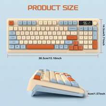 ATTACK SHARK LexonElec M96 Wireless Keyboard, Low Profile Quiet Typing Membrane Gaming Keyboard With Smart Display & Knob, RGB Backlit, USB C Rechargeable, 94 Keys PBT Keycap For Windows PC, Linux-Shimmer/ Blueberry/ Coffee - Multicolor - View 12