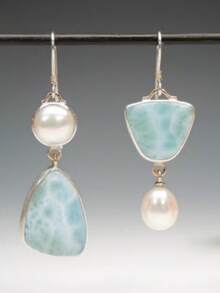 Vintage Copper Asymmetric Faux Pearl Pendant Earrings, Handmade Bohemian Style Women Earrings