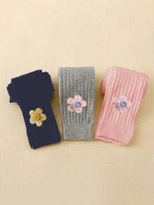 6件/5件/4件/2件女童秋冬紧身裤，针织面料条纹打底裤，时尚可爱碎花紧身裤，适合休闲日常生活 - 彩色 - 查看 6