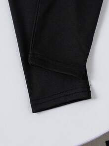 2 piezas/set de Top de manga larga a rayas casual y pantalones para niña joven, primavera/agosto - Blanco y Negro - Ver 7