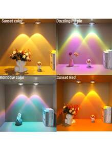 1pc Vibrant Color Changing LED Wall Light - White Hexagon Cat Eye Design, Rainbow & Sunset Projection, Dimmable, Battery Powered (3xAAA), Modern Standalone Kitchen, Bathroom Or Living Room Decor, Kitchen Lighting | Modern Wall Lamp | Plastic Structure, LED Illumination