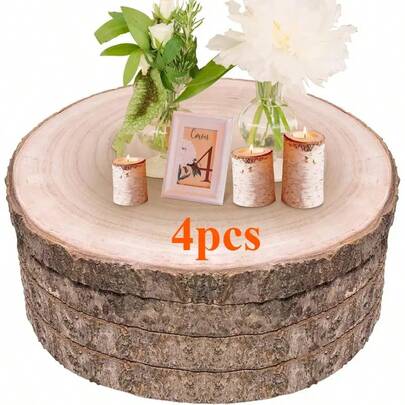 4pcs 9-10 Inch Natural Round Wood Slices, Suitable For Centerpiece Decoration, Rural Wedding Decor, Painting, DIY, Christmas, Natural Paulownia Wood Boards