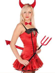 Set de 3 piezas de diadema de cuernos de diablo, moño y cola para disfraz de fiesta de Halloween, adecuado para actuaciones de baile, fiestas y shows de bar - Rojo - Ver 7