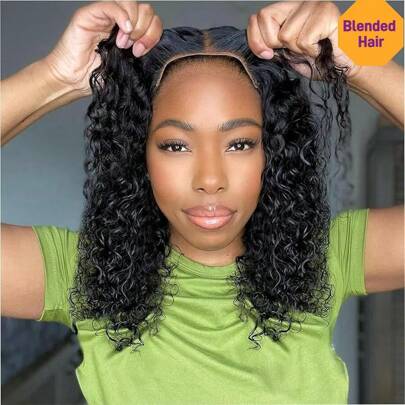 5x5 4x4 13x6 13x4 深卷耳到耳蕾丝前鲍勃假发 200% 密度 戴上即走 5*5 4*4 预切杰瑞卷发 高清无胶蕾丝闭合假发 深波浪风格 预拔 预漂白结 耐热纤维合成混合人发混合假发 适合女性 预切蕾丝适用于 4x4 5x5 卷曲自然黑色 8-36 英寸