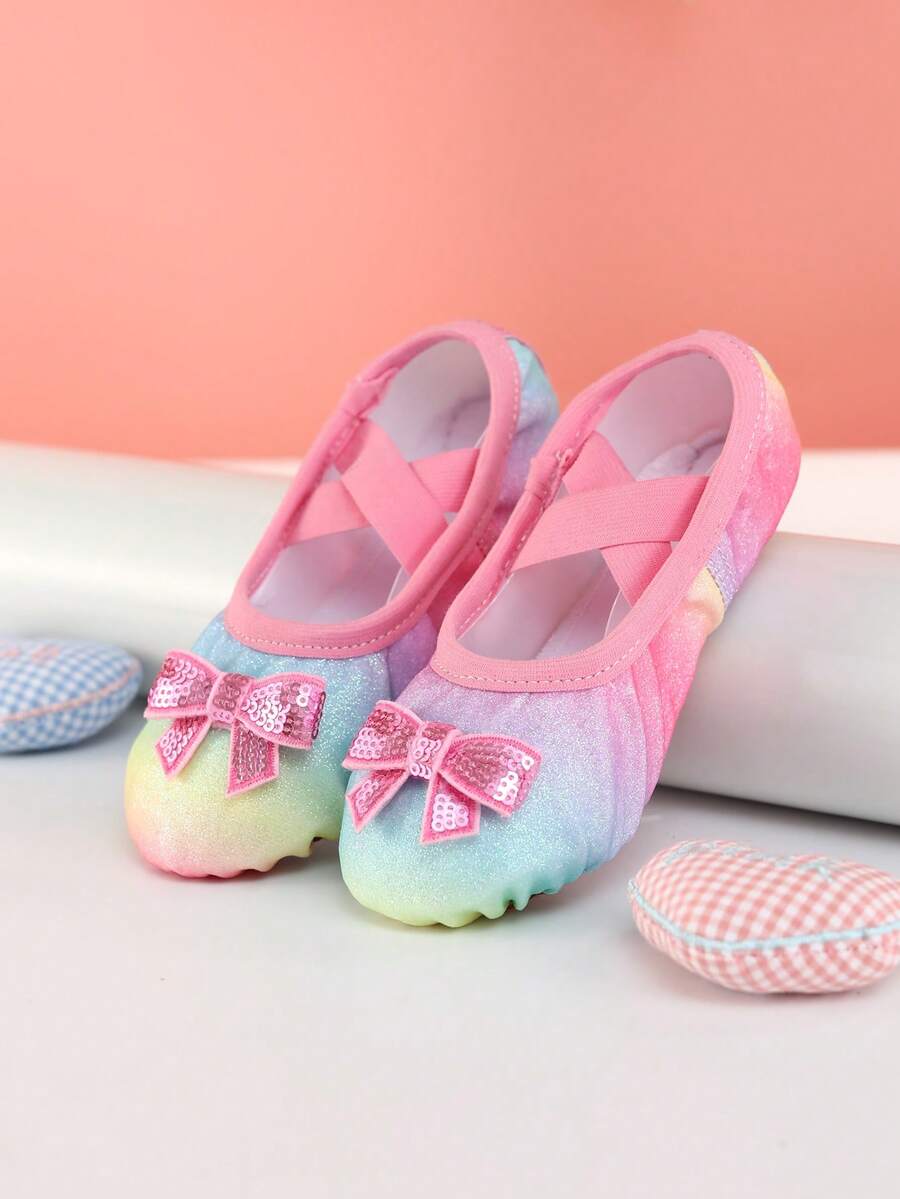 女童室内软底舞蹈鞋，儿童公主芭蕾舞鞋，舞蹈鞋练习鞋，闪亮芭蕾舞鞋，平底拖鞋 - 彩色 - 查看 1