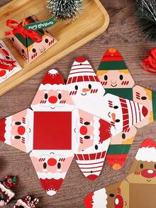 12pcs Festive Christmas Gift Boxes - Pre-Assembled Triangle Treat Containers With Ribbons, Cartoon Christmas Snowman & Santa Claus & Reindeer Design For Christmas Decor, Christmas Gift Wrapping Supplies - Multicolor - View 4
