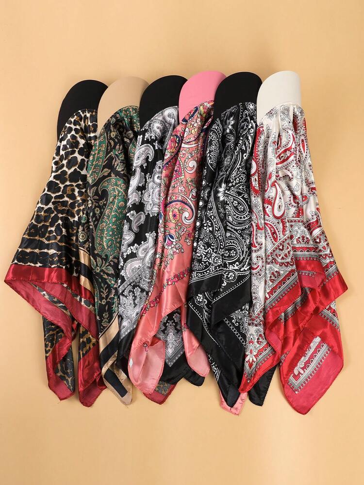 1条复古美式风格头巾，街头时尚佩斯利花纹和豹纹印花头巾，女士防晒头带 - 彩色 - 查看 1