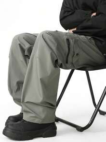 男士宽松工装裤，拉链口袋和侧抽绳腰部，男士秋季户外服装，男士多口袋抽绳腰部直筒休闲裤，返校 - 橄欖綠 - 查看 9