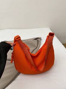 Tas Bahu Tahan Air Nilon Warna Polos yang Modis, Gaya Kasual Minimalis untuk Mahasiswa, Tas Selempang dengan Tali Lebar dan Desain Ritsleting Ganda, Cocok untuk Pelajar, Belanja, dan Penggunaan Sehari-hari - Jeruk - View 6