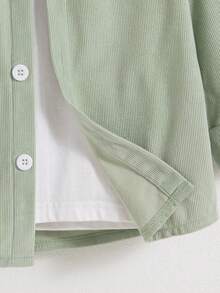 Camisa de manga larga con cuello vuelto, unicolor casual, con patrón bordado de dinosaurio para niños, primavera/otoño - Verde - Ver 7
