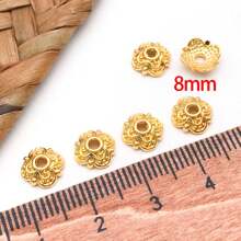 20 件 18K 镀金珠帽花形金属珠端盖黄铜散珠隔珠花丝花形手链珠适用于 DIY 工艺耳环项链珠宝制作 - 彩色 - 查看 5
