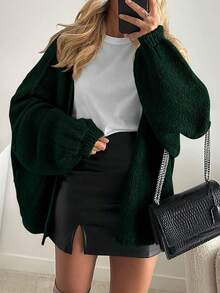 Women's Oversized Cardigan Fall Long Lantern Sleeve Knit Cardigan Lightweight - Cypress green - View 2