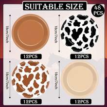 48Pcs Western Cowboy Party Paper Plates 7" Cow Print Party Supplies Brown Cowgirl Disposable Dessert Dinner Plates For Western Theme Farm Animal Birthday  Shower Farmhouse Party Decoration,12066829 - Brown - View 2