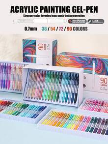 Ensemble de stylos-gel de peinture acrylique 90 couleurs Languo - Marqueurs d'art de superposition professionnels pour étudiants, stylos de dessin DIY à pointe fine de 0,7 mm pour verre/papier/bois/papier noir/tumblers/plastique, idéal pour les notes d'étude et l'artisanat - Multicolore - Voir 2
