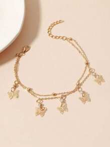 1pc Fashionable Vintage Butterfly Rhinestone Anklet - Multifunctional Metal Curb Chain With Tassel, Suitable For Beach & Casual Decoration