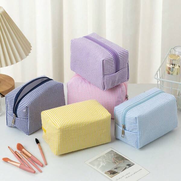 1 PC In Bulk Colorful Striped Women Girls Makeup Bag Make Up Pouch Portable Large-Capacity Hand-Held Cosmetics Storage Bag Toiletry Bag With Zipper, Travel Vacation And Business Trip Essential For Sanitary Napkins, Pouch Pads, Wired Earphones, Charger, Lipsticks, Cosmetics, Perfume, Makeup Brush Holder Organizer Storage Bag, For Skin Care And Beauty Products,Makeup Pouch,Cosmetic Bag,Travel Essential,Large Capacity,Large Makeup Bag,Christmas Gifts,Pouch,Travel,Gifts For Women Travel Essential,Pouch,Clutch / Small Handbag, Makeup Organizer,Makeup Organize,Pouch,Brush Holder,Mini Pouch,Large Capacity Pouch,Gifts For Women,Christmas Gifts,Gift Ideas For Women,Pouch,Makeup Pouch,Travel Essential