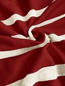 Áo len dài tay cổ polo phối màu tương phản kẻ sọc kiểu retro mùa xuân & thu mới, áo chui đầu dáng rộng cài nửa cổ điển dành cho nữ, thích hợp cho năm mới. - Rượu vang đỏ đặc biệt và trắng ngọc trai - Xem 4