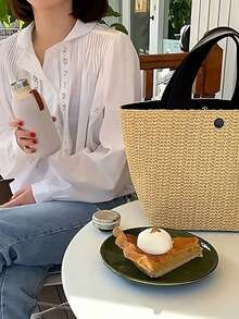 Túi tote dệt phong cách Bohemian - Túi tote lớn màu đen, thích hợp cho đi biển, cắm trại và các hoạt động ngoài trời, được làm từ vải bền chắc, có khóa nam châm, lý tưởng cho những chuyến phiêu lưu của phụ nữ, du lịch biển và trang phục phong cách Bohemian. - Nhiều màu - Xem 7