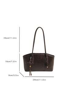 女士优雅纯色手提包，时尚大容量休闲单肩包，适合日常使用，多功能高品质通勤包 - 咖啡棕 - 查看 8