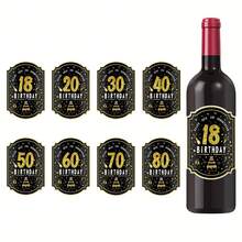 12-Piece 18/20/30/40/50/60/70/80 Party Wine Bottle Stickers, DIY Non-Stick Wine Bottle Decoration Stickers, Golden Digital Printed Age Decoration Stickers, Durable Material And Easy To Stick, Suitable For Birthday Party Decoration And Anniversary Celebration, Decorating Wine Bottles In Theme Birthday Party Celebration Activities, - Multicolor - View 2