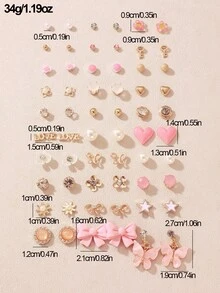 30 pares de pendientes de mariposa y corazón de colores surtidos, estilo dulce, joyería para niñas - Multicolor - Ver 4